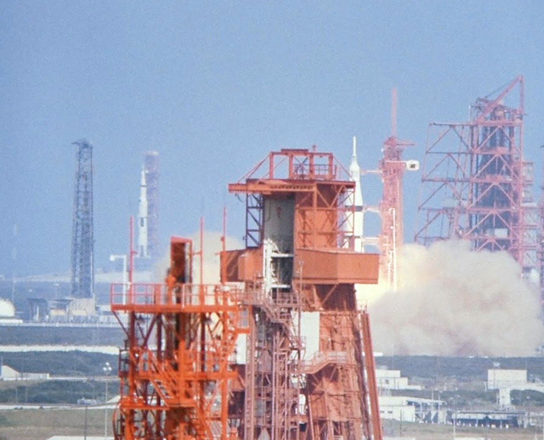 View of Apollo 7 lifting off from Launch Pad 34