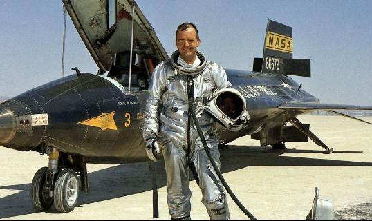 NASA pilot William “Bill” Dana poses in front of X-15-3