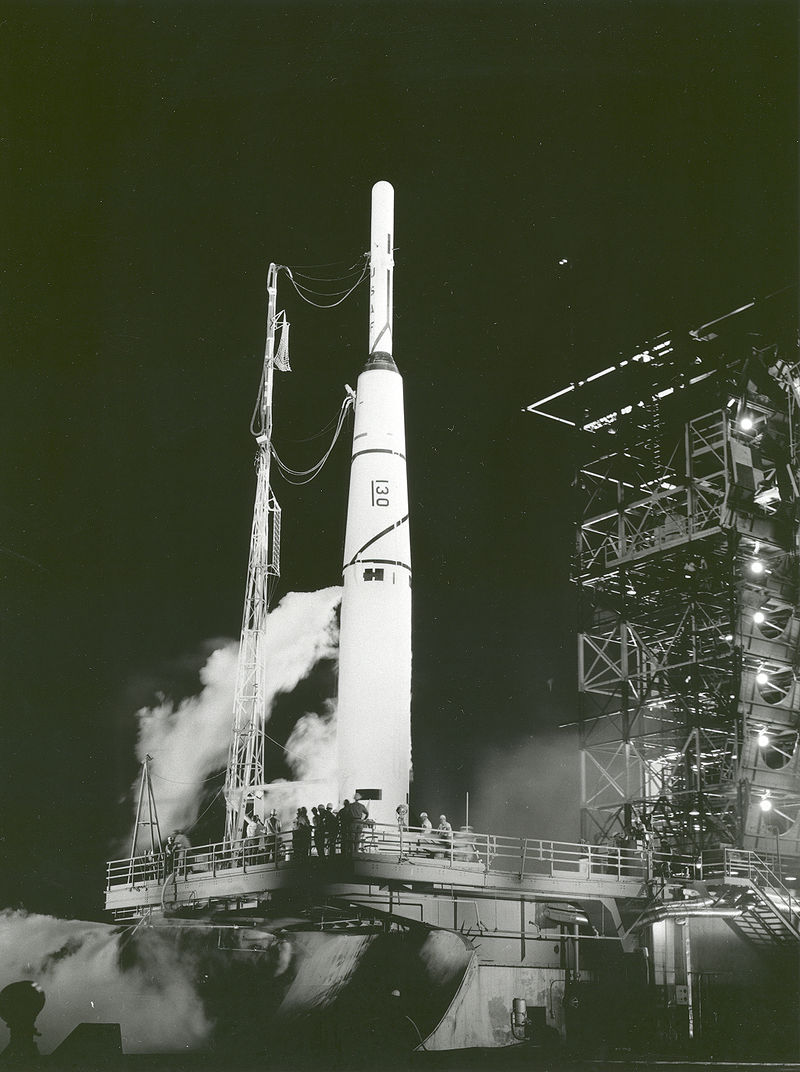 Pioneer 1 shortly before its launch on a Thor-Able rocket
