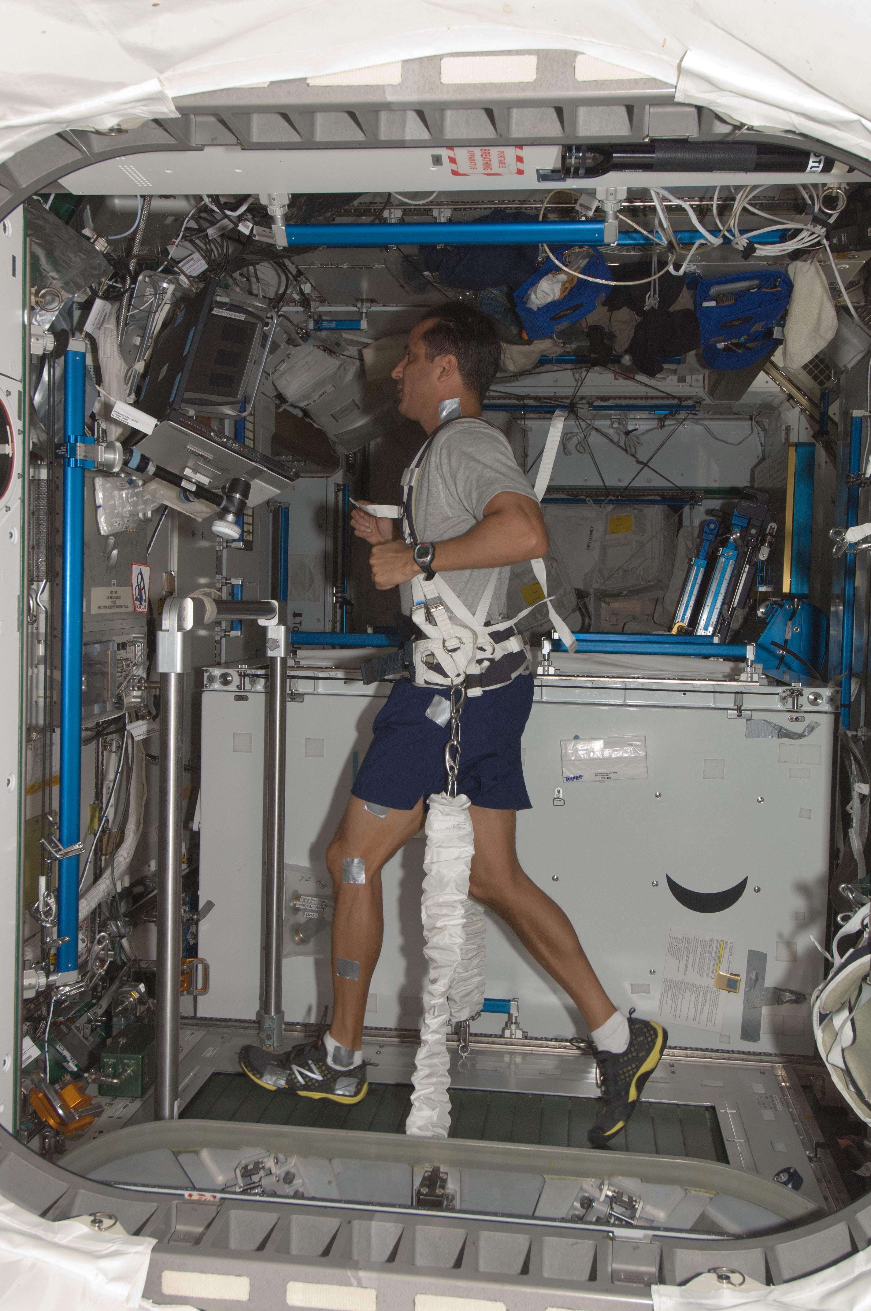 NASA astronaut Joseph M. Acaba running on the COLBERT treadmill.