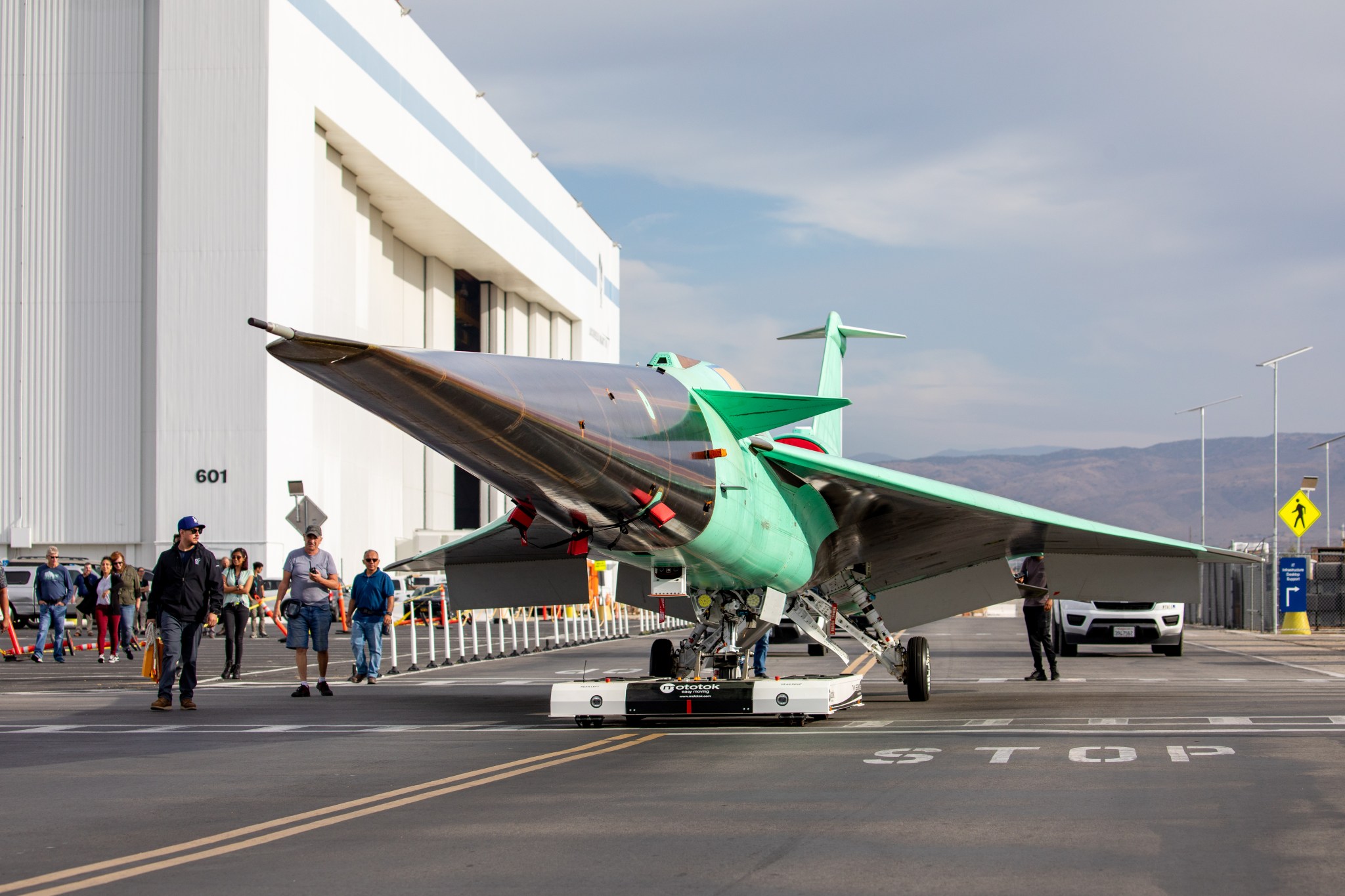 The X-59 Quesst aircraft is rolled out at Lockheed Martin’s facility in Palmdale, California. Photo credit: Lockheed Martin
