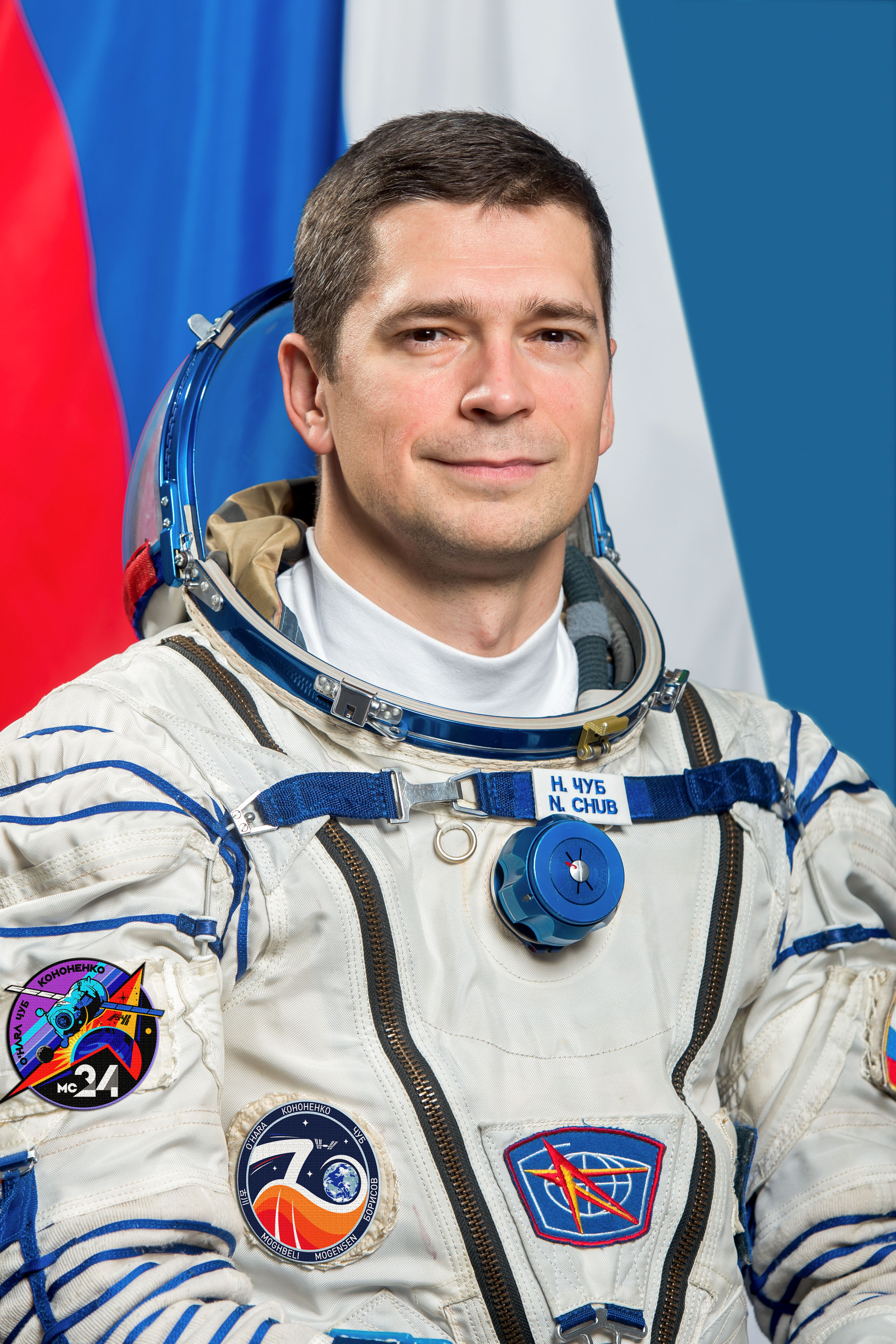 Roscosmos cosmonaut and Expedition 70 Flight Engineer Nikolai Chub poses for a portrait at the Gagarin Cosmonaut Training Center in Russia.