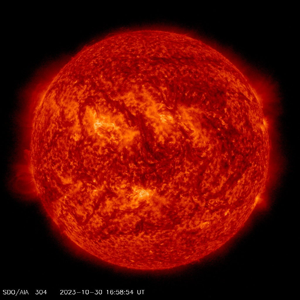 A view of our round, bright orange Sun taken from a satellite.