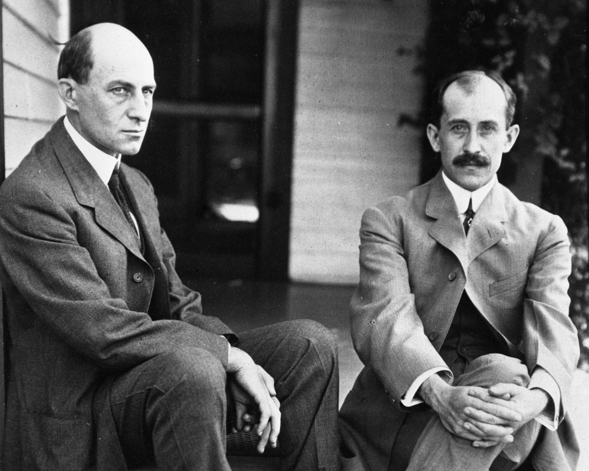 Photo of the Wright brothers. Wilbur, left, and Orville Wright