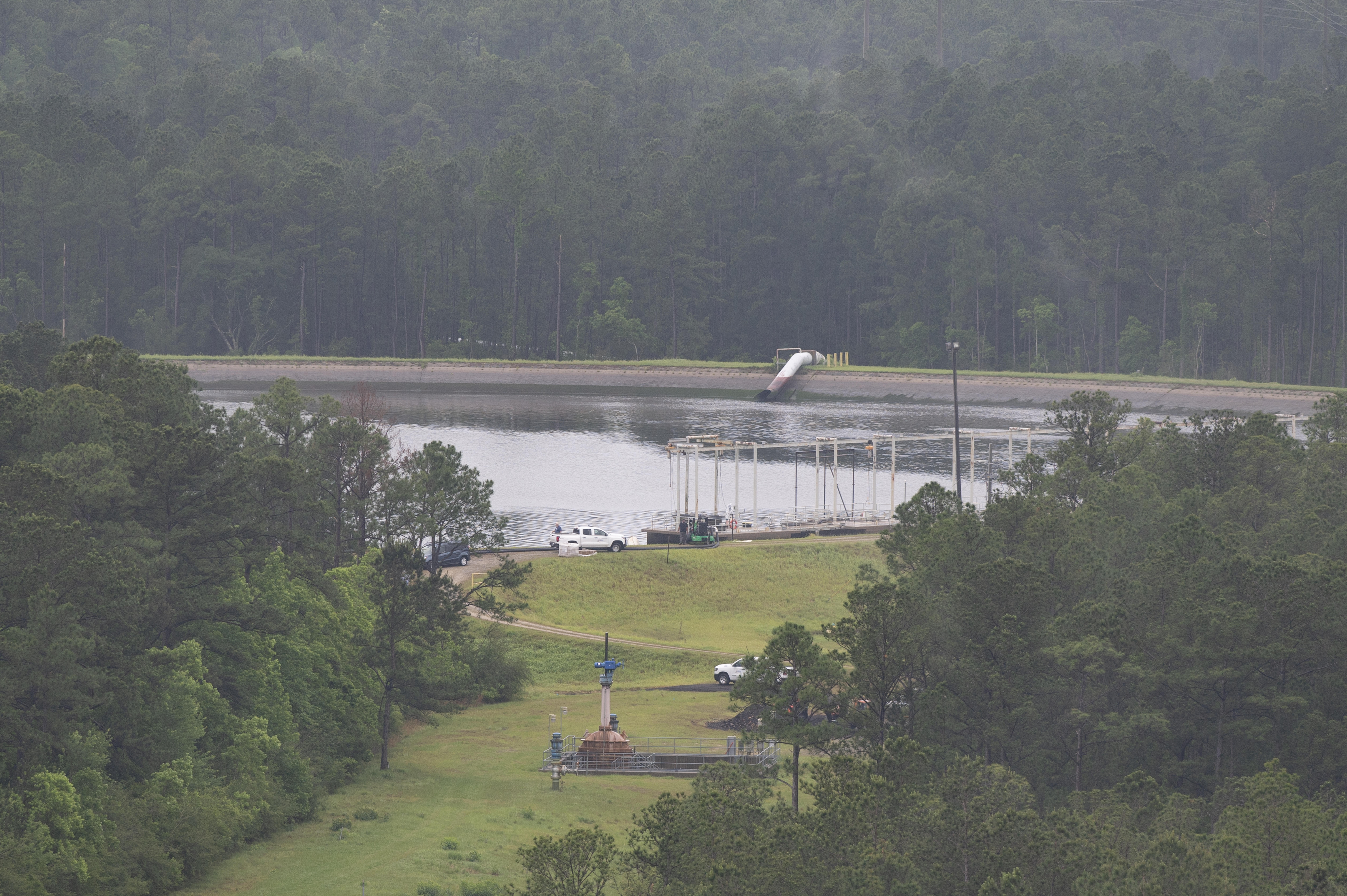 View from the Thad Cochran Test Stand showing the reservoir on May 7, still mostly full as work begins to remove water for upgrades.